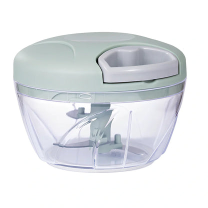 Manual garlic masher in blue, green, and pink colours showing small and large size options