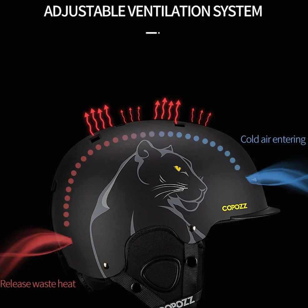 Adult ski helmet with PC hard shell construction in multiple sizes for skiing and cycling protection