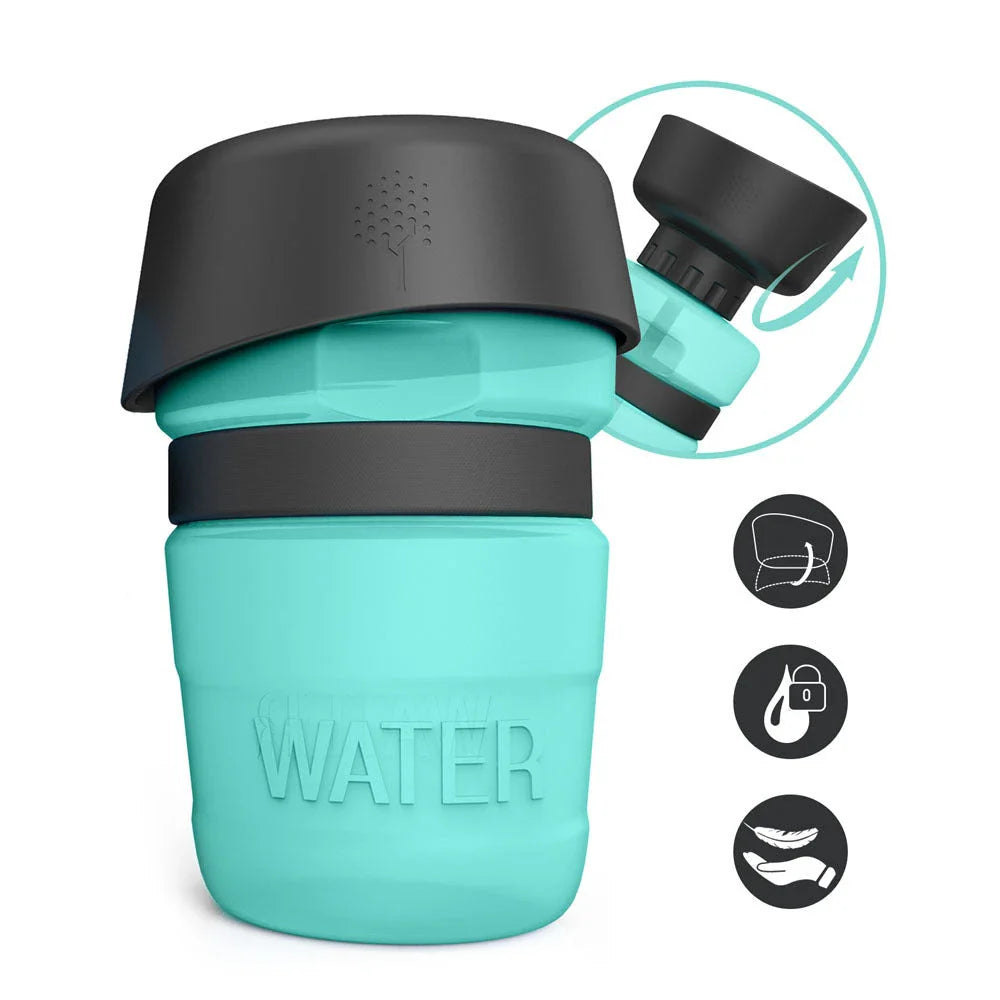 Leakproof foldable dog water bottle with built-in water bowl for convenient hydration on the go