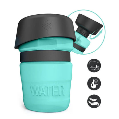 Leakproof foldable dog water bottle with built-in water bowl for convenient hydration on the go