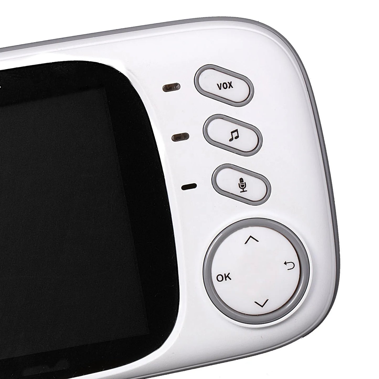 VB603 digital baby monitor with handheld LCD screen and camera unit showing night vision.