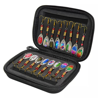16-piece composite sequin fishing set with attached bait and gear bag