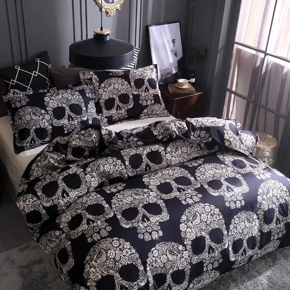 Skull pattern quilt cover set with reactive dye technology on 100% polyester fabric