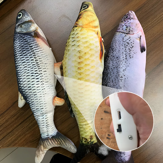 Electronic jumping fish cat toy 30cm length USB rechargeable multicolour PP material