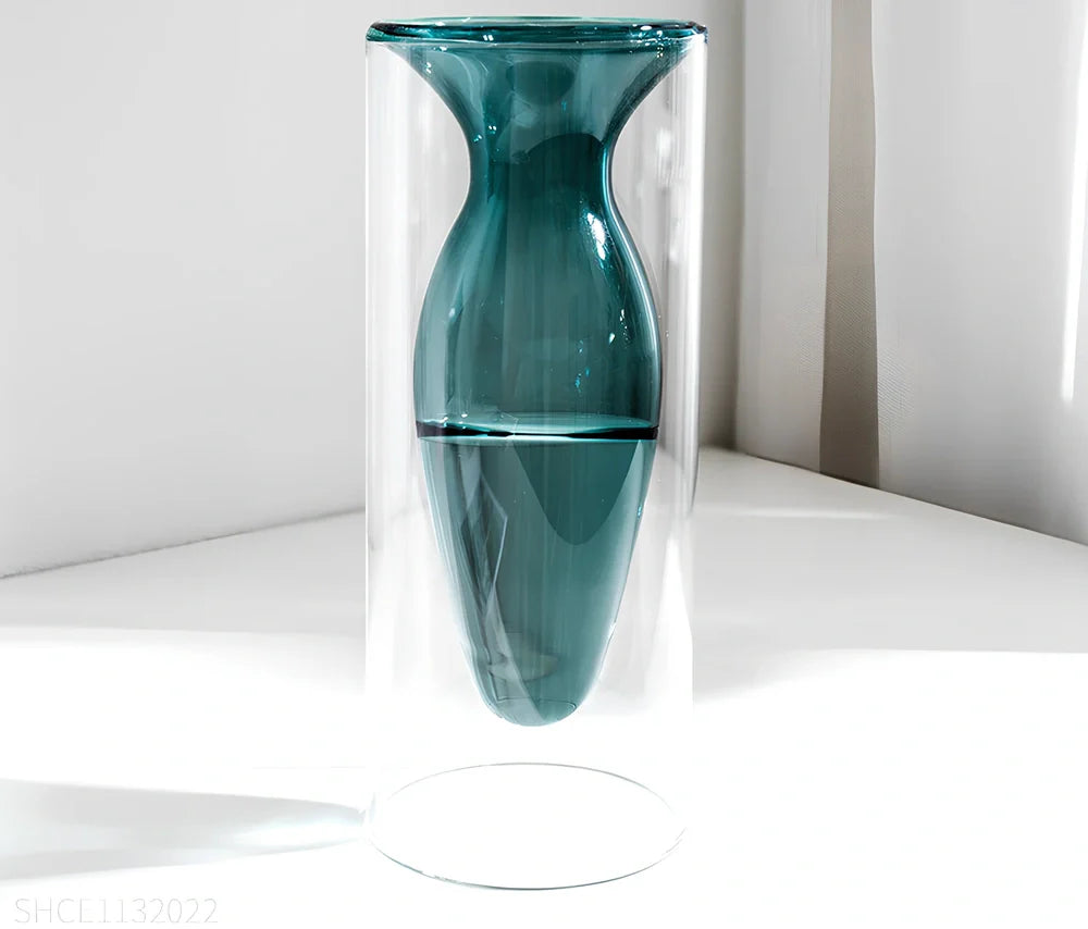 25cm tall European style glass vase in peacock blue with 15cm opening and weighted base
