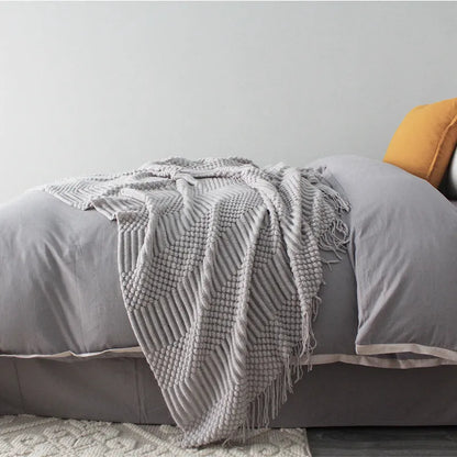 Polyester small blanket shown in dark grey, measuring 127 by 170 centimetres.