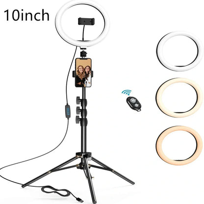 10-inch ring light with 26cm LED diameter on adjustable tripod stand for photography