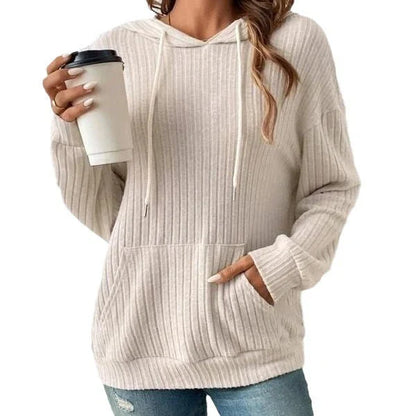 Cozy drawstring hoodie with pockets in various colors, including apricot, green, black, and gray
