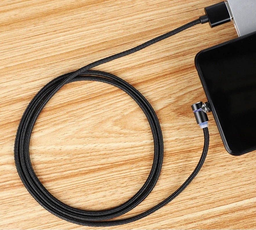360 Degree Magnetic Charging Cable with LED light and 90-degree connector
