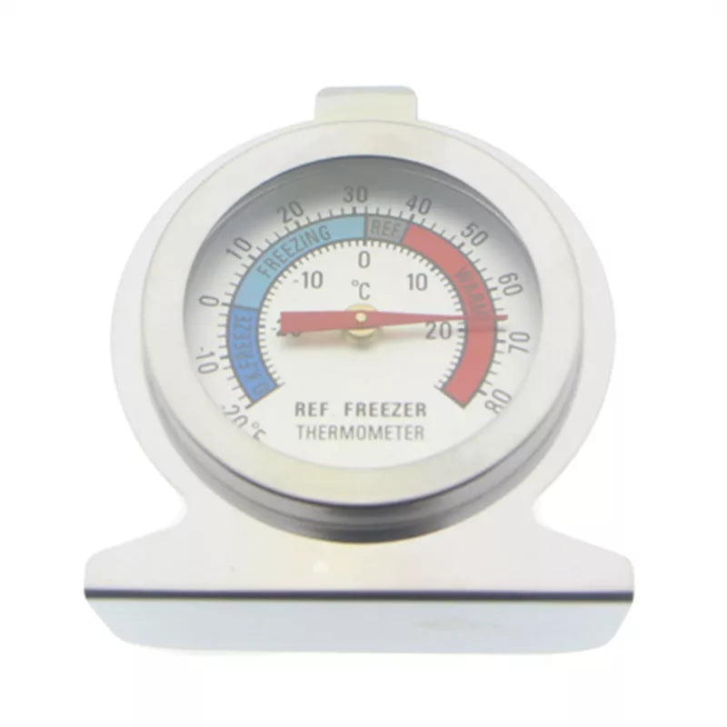 Stainless steel refrigerator and freezer thermometer with clear display