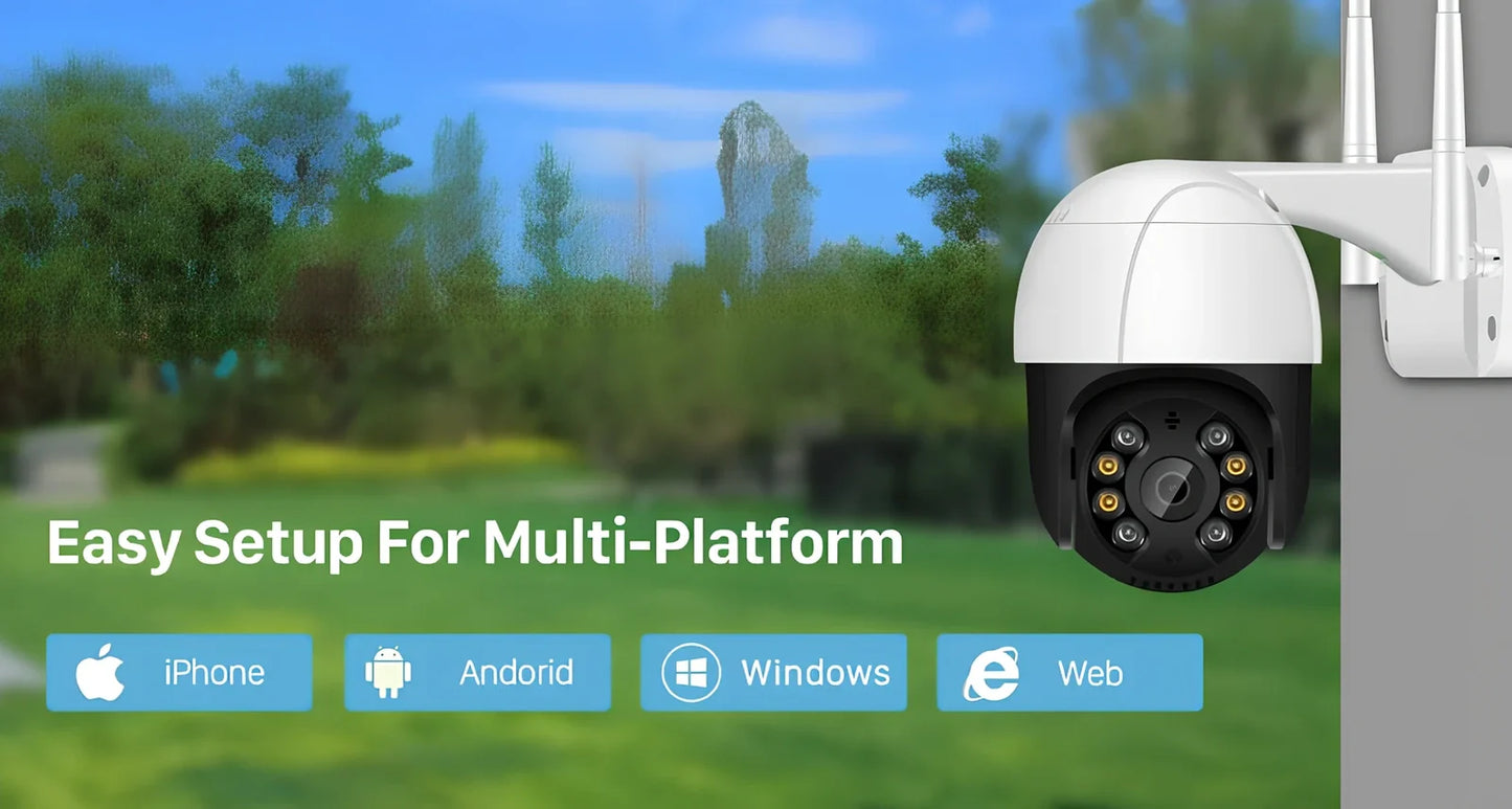 White wireless PTZ surveillance camera with dual antennas and rotational base for 270-degree coverage