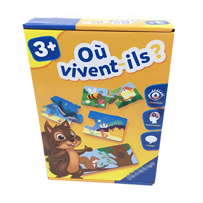 French learning puzzle toy with 24 picture-word cards on paper plate material for children over 2 years