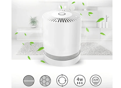 White portable desktop air purifier measuring 175x175x220mm for 4-10m² spaces