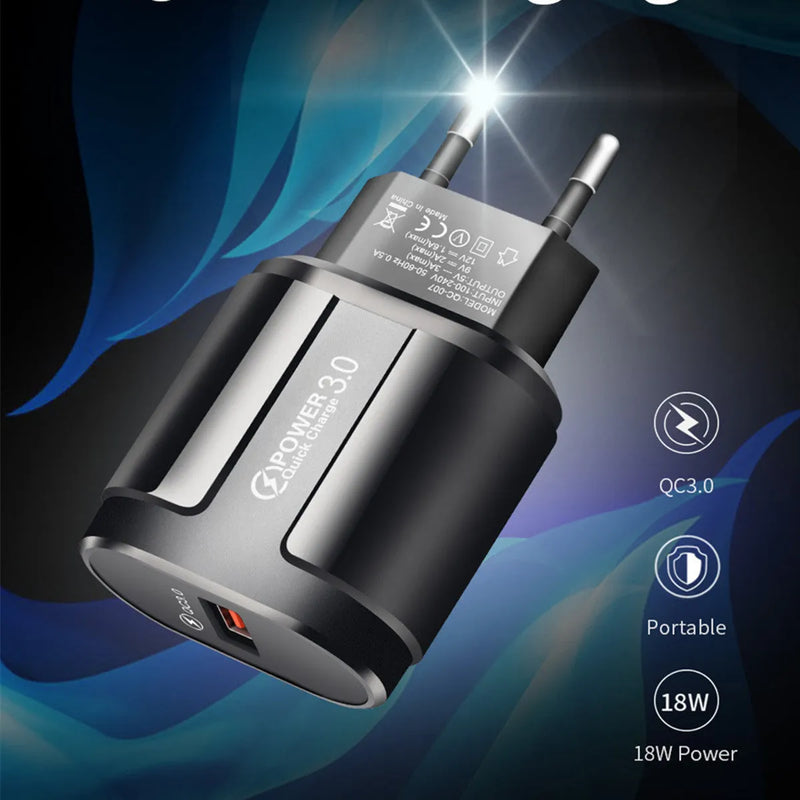 Smart charger for mobile phone with ABS construction available in black and white colour options featuring EU UK and US plug style compatibility with compact 42g dimensions measuring 20mm by 40mm by 65mm