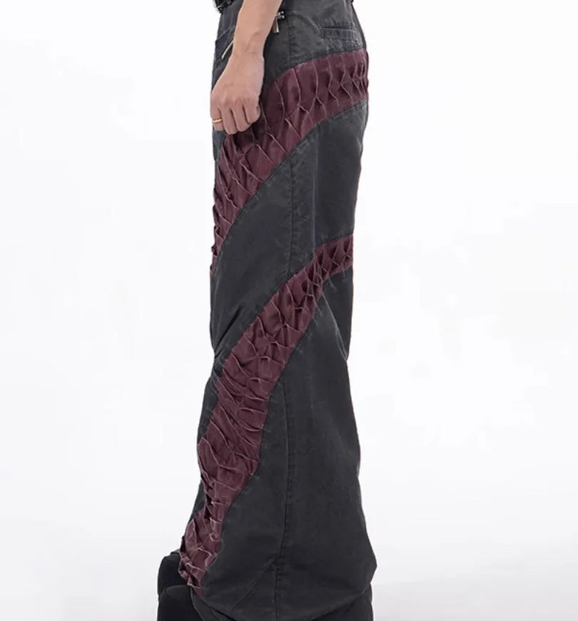 Retro three-dimensional keel casual sports trousers in white or black rayon viscose fabric