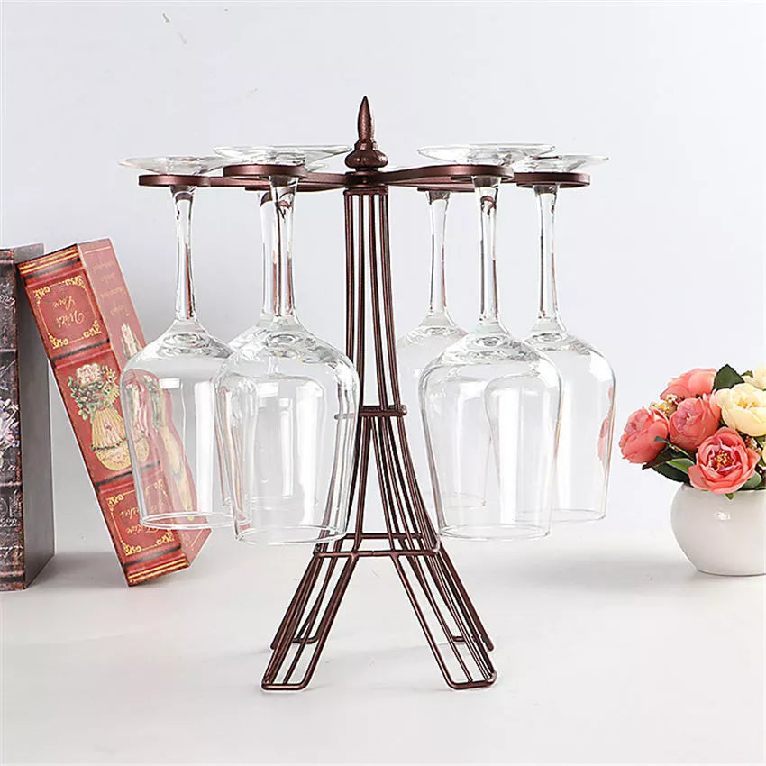 Iron wine glass holder with bronze finish, dimensions 26x15x33cm