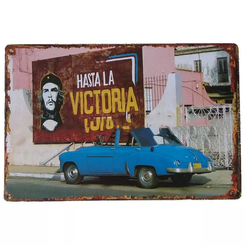 Retro tin painting metal craft with car and motorcycle design, 20x30cm