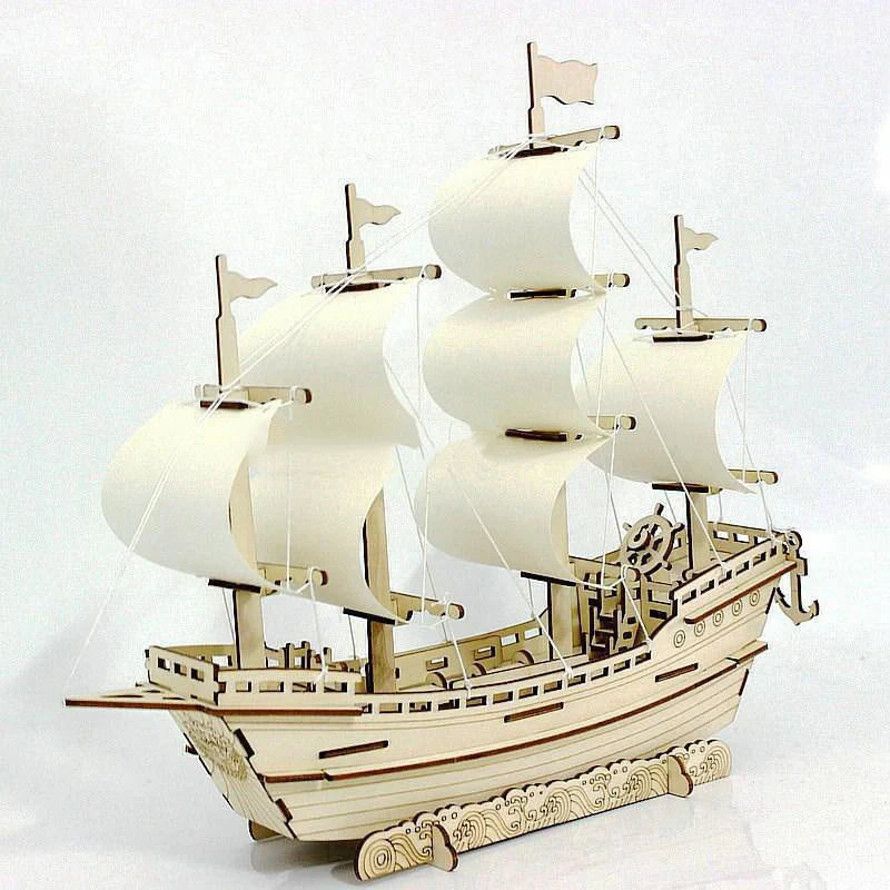 Wooden sailboat model DIY kit with 78 parts for assembly and decoration