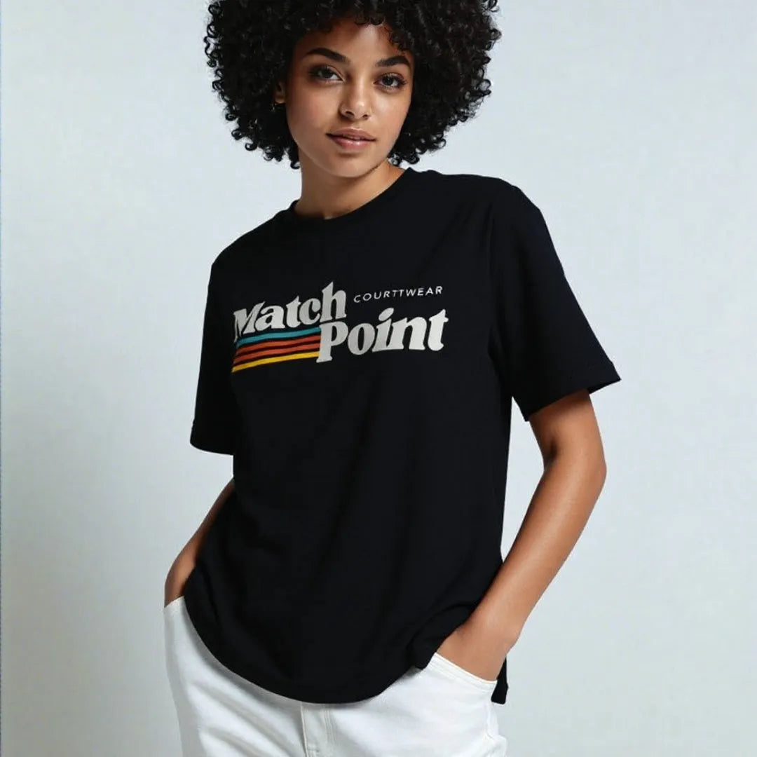 Black men's t-shirt with 3D digital printed text pattern, short sleeves, round neck