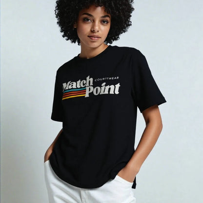 Black men's t-shirt with 3D digital printed text pattern, short sleeves, round neck