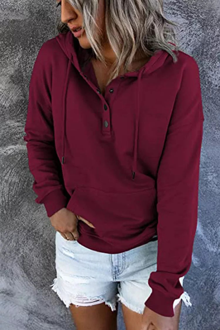 Women's long-sleeved hooded sweatshirt with pockets in various colors