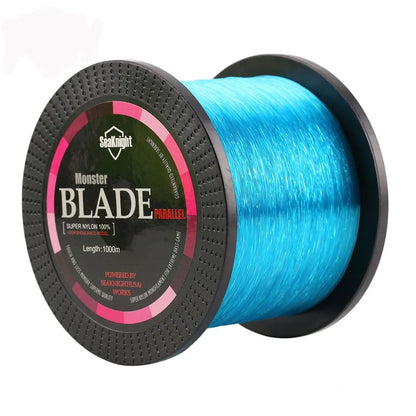 Seaknight1000 M nylon fishing line spool in available colours: black, blue, green, white, yellow.