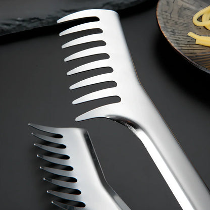 23cm stainless steel kitchen food tongs with secure grip mechanism for cooking