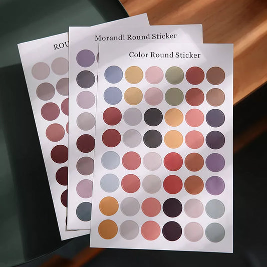 Morandi color dot stickers for wall and room decoration, 48 round stickers per sheet