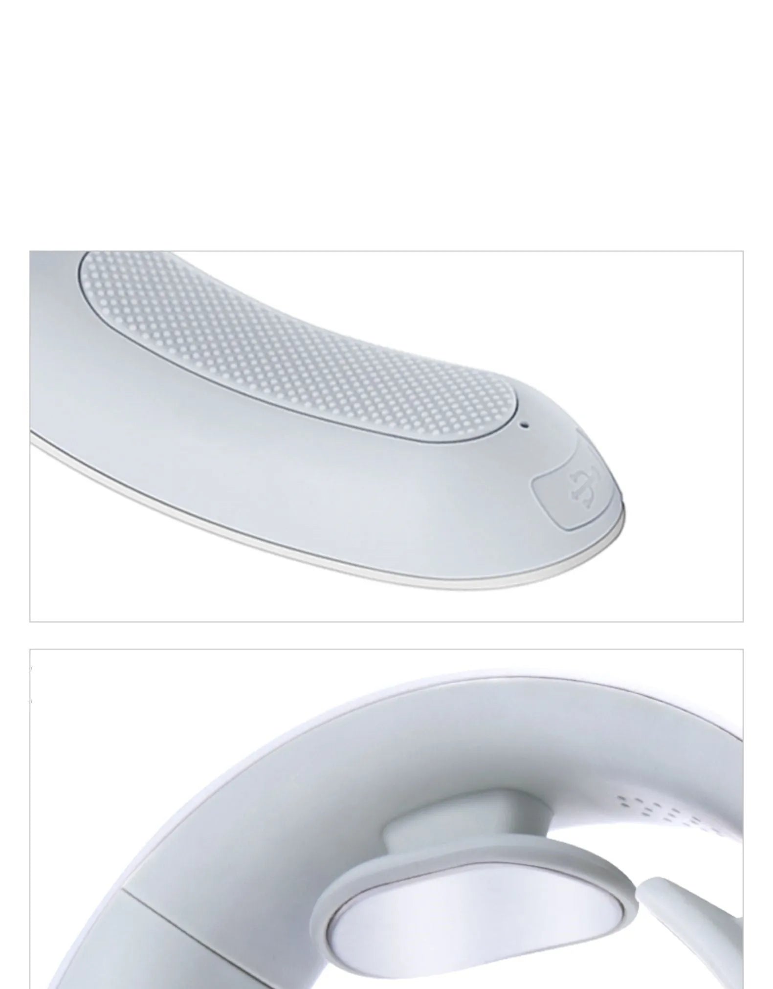 White electric acupressure massager with 142mm width showing control buttons for 3 massage modes and 15 intensity levels