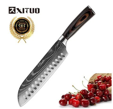 Premium 8-Piece Stainless Steel Chef Knife Set with Elegant Damascus Pattern Blades and Ergonomic Handles