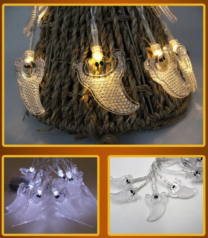 Halloween LED string lights with pumpkin, ghost and bat decorations on 1.2 metre battery-powered cord