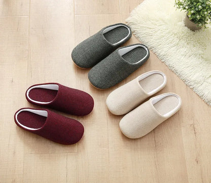 Men's black cotton indoor home slippers with soft anti-skid sole, 260mm to 290mm lengths