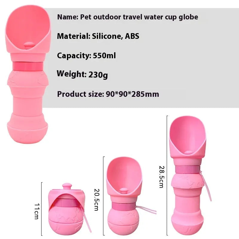 Silicone folding pet cup shown expanded as drinking bowl and collapsed to 4cm height