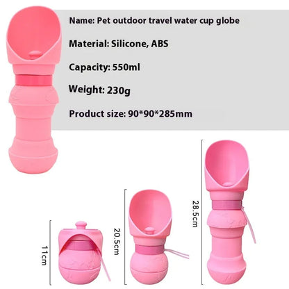 Silicone folding pet cup shown expanded as drinking bowl and collapsed to 4cm height