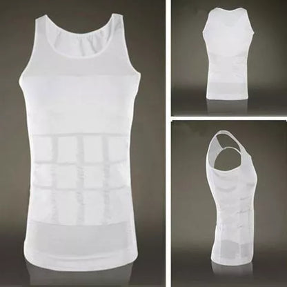 Men's body shaping vest in black or white, U-neck design, sizes M to XXL