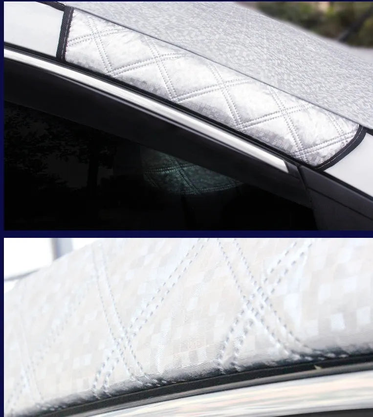 Car snow block aluminized film front windshield cover with external anti-theft design in size 100x147C or 143X93.
