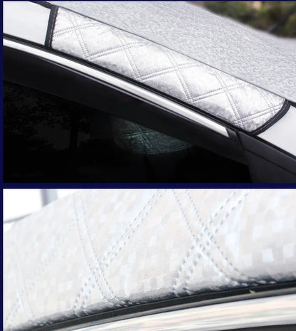 Car snow block aluminized film front windshield cover with external anti-theft design in size 100x147C or 143X93.