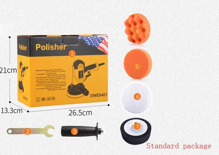 Yellow automotive polishing machine with 125mm disc on a 220V power cord.