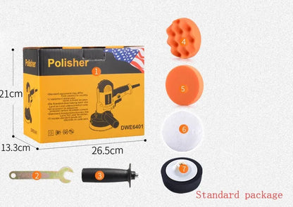 Yellow automotive polishing machine with 125mm disc on a 220V power cord.