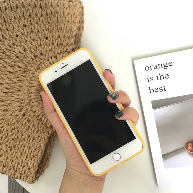 Orange TPU matte iPhone case with silicone soft shell protection shown from front and side angles