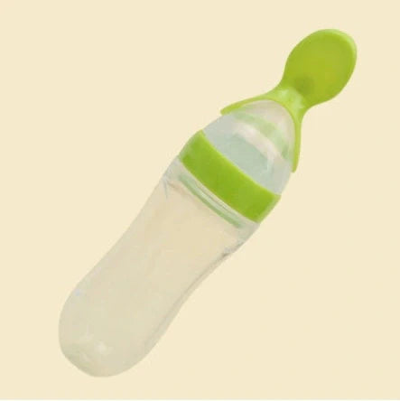 Blue baby silicone feeding spoon with 90ml capacity for rice paste and semi-liquid foods