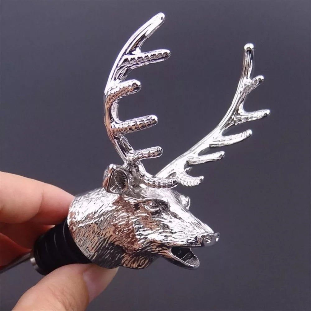 Stainless deer stag head wine pourer and stopper for aerating wine