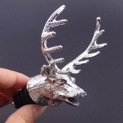 Stainless deer stag head wine pourer and stopper for aerating wine