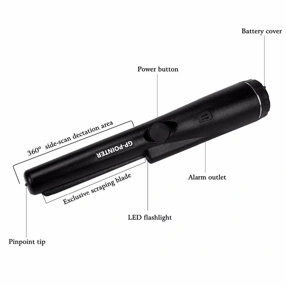 Garrett Pro-Pointer metal detector with black housing and waterproof search coil for precise target location