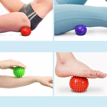 Fitness sports fascial ball point massage ball set in light blue, green, grey, and dark purple