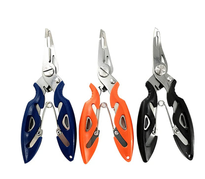 Stainless steel curved nose fishing pliers measuring 12.5cm with line cutter and protective covers