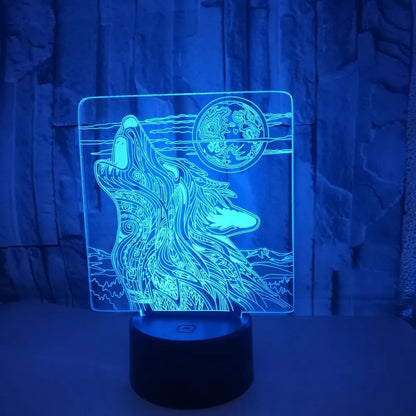 White square base LED desk lamp with colourful acrylic panel showing touch controls and remote.