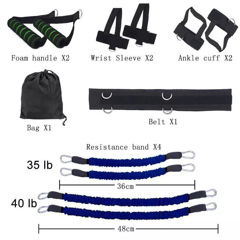 Drawstring elastic resistance band set in multiple colors for fitness training