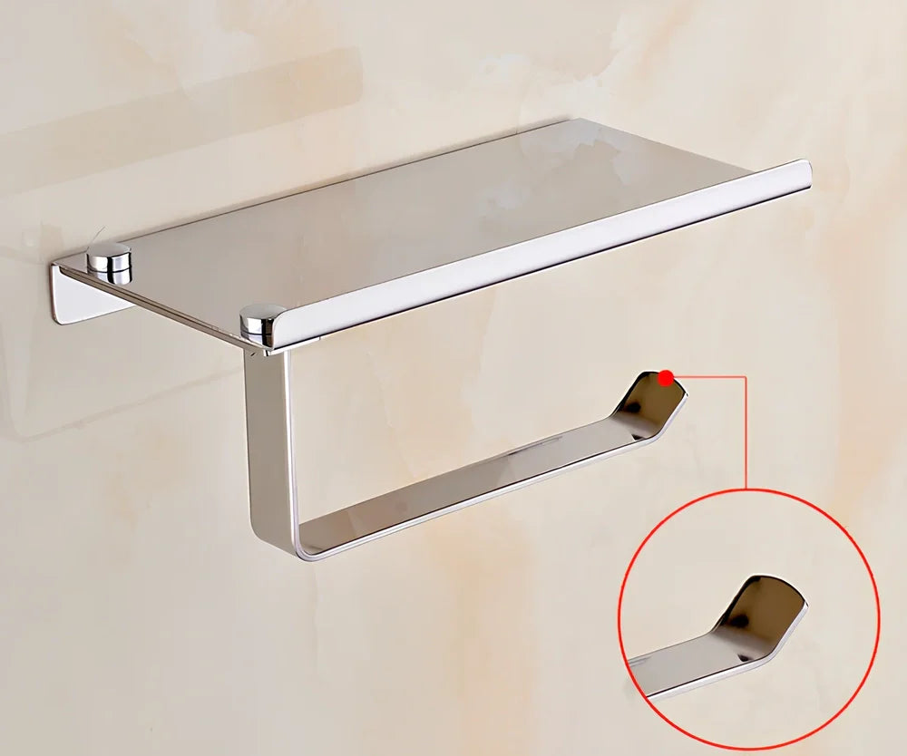 304 stainless steel bathroom organiser with phone holder, towel rack and toilet paper holder