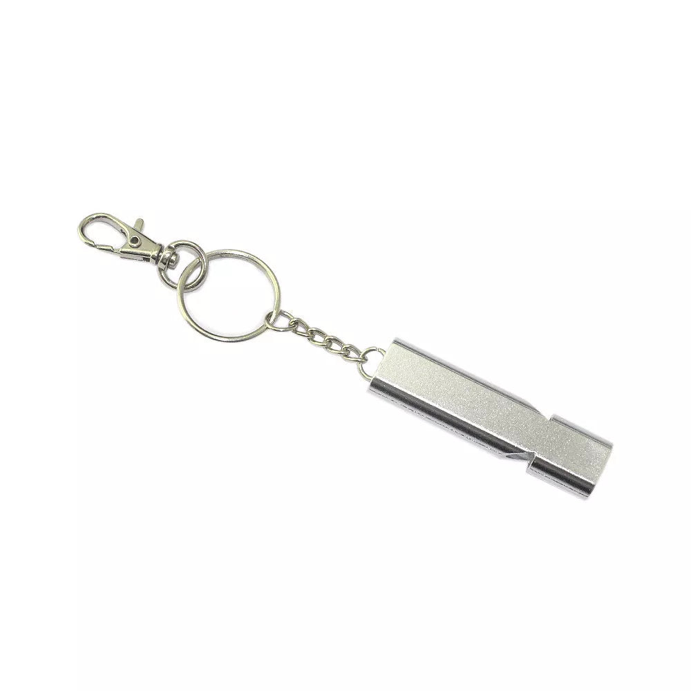 Outdoor survival whistle with keychain in gold and silver options